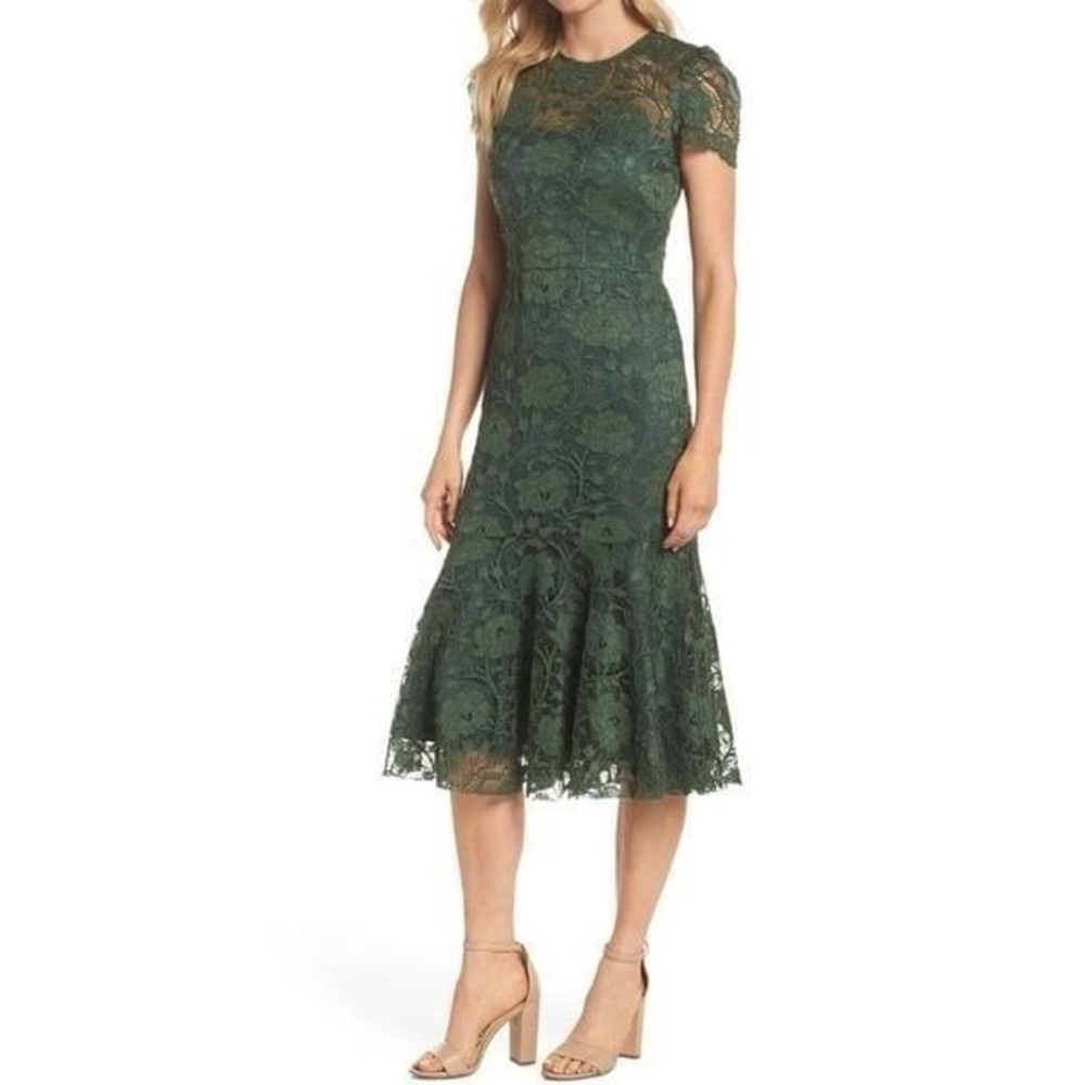 Green Mid-Length Lace Dress with Cap Sleeve, Size 12, Nordstrom, NEW